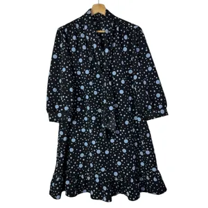 Who What Wear Black & Blue Polka Dot Ruffle Mini Dress‎ L thumbnail 2