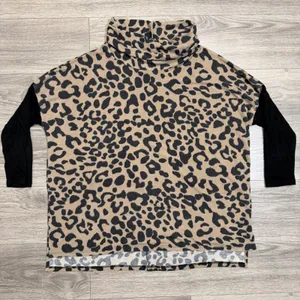 Honeyme Curvy XL Tunic‎ Top Leopard Print Cowl Neck Black Colorblock Sleeve USA thumbnail 8