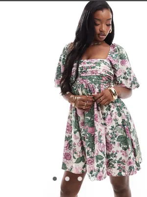 Abercrombie & Fitch Emerson Poplin Floral Mini Dress purple floral size medium thumbnail 2