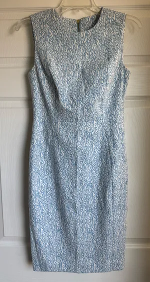 Calvin Klein Blue & White Sleeveless Textured Sheath Dress Women’s Size 6 thumbnail 1