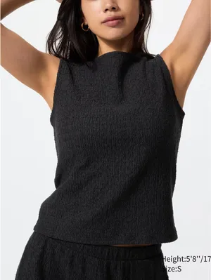 Uniqlo Shirring Boat Neck Sleeveless T-Shirt NWT Black Small thumbnail 1