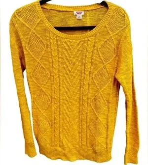 Mossimo Supply Co Mustard Yellow Cable‎ Knit Pullover Sweater Womens Small thumbnail 1
