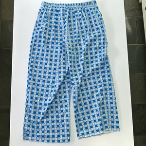 Wild fable pull on wide leg high rise pants retro blue white check with flowers thumbnail 2