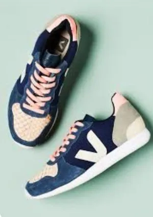 Veja Anthropologie Retro sneaker Navy and Pink suede canvas Sneakers Sz 38 women thumbnail 1