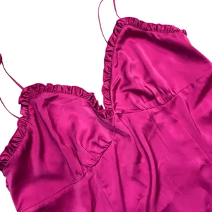 H&M Mini Baby Doll Slip Dress Ruffles Flowing Y2K Boho Satin Fuchsia SZ XL thumbnail 2