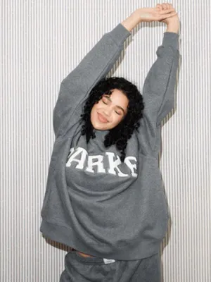 Parke Cozies Stormy Grey Varsity Mockneck Sweatshirt S/M Fleece thumbnail 2