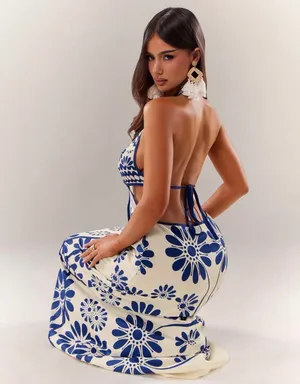 Boutique Boho Cut-Out Maxi Dress Floral Blue thumbnail 5