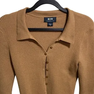 Maeve by Anthropologie Ribbed Knit‎ Polo Sweater Camel Long Sleeve Buttons Small thumbnail 4