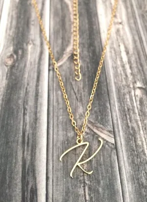 Letter K Cursive Initial Necklace Gold thumbnail 2