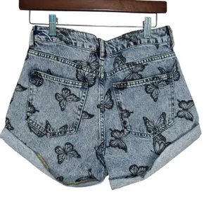 PacSun Womens Butterfly Print Denim Mom Shorts‎ Light Wash Blue Size 27 thumbnail 12