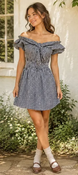 Her Entire Name Says Grace Gingham Dress Sz S Ruffle Cottage Coquette Prairie thumbnail 1