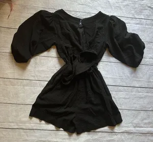 Anthropologie Francesca Balloon Sleeved Textured Romper Black Size XS thumbnail 10
