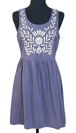 YA Los Angeles Dress Womens Large Embroidered Fit & Flare Purple Boho Cottage thumbnail 1