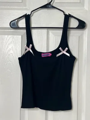 Edikted Bow Tank Top Black Ribbed Coquette Balletcore Y2K Cami Romantic Size M thumbnail 2