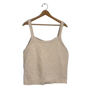 Joie Beige Knit Tank Top Sleeveless Cotton Blend Sweater XL Neutral Square‎ Neck thumbnail 2