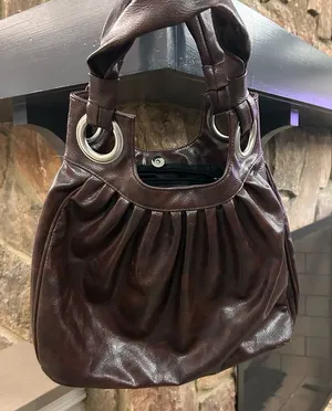 Bag Dark Brown Leather Shoulder Bag with Silver Grommet Detail by Mirror Mirror thumbnail 1