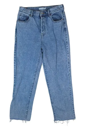 PacSun High‎ Rise Straight Jeans Women 30x27 Blue Button Fly Raw Hem 90s Mom thumbnail 1
