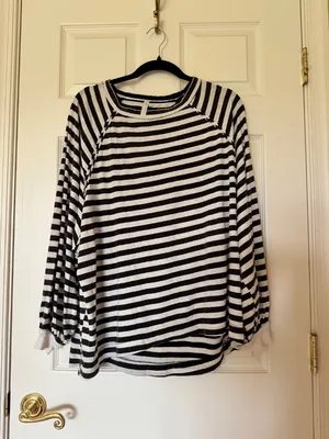 FREE PEOPLE MOVEMENT She's Everything Stripe Shirt In Black/ White - XS thumbnail 4