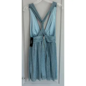 Lulus Light Blue Metallic Pleated Mini Dress V-Neck Open Back‎ 17D1756 Womens S thumbnail 8
