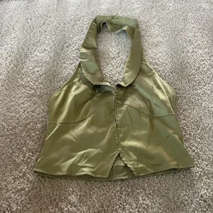 Eliza olive green satin halter top never worn thumbnail 3