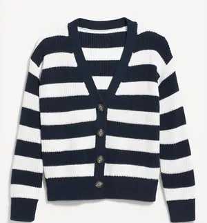old navy white and navy stripe cardigan thumbnail 1