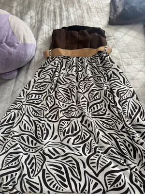 Fred David Black & White Leaf Print Strapless Skirt with Brown Waistband thumbnail 2