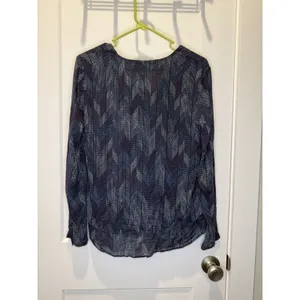 Cloth & Stone Anthropologie Dotted Herringbone Blouse Navy Blue V Neck Rayon S thumbnail 6