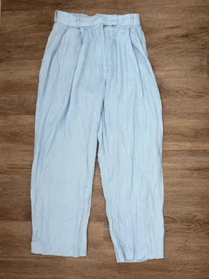 100% Linen Baby Blue Wide Leg Trousers thumbnail 2