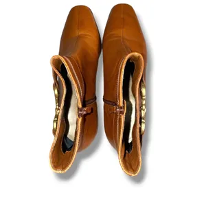 Talbots Ankle Boots Womens 7.5B Cognac Leather Horsebit Square Toe Riding Brazil thumbnail 8