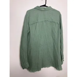 Natural Reflections Button Down Women M Green Excellent Frayed Cotton Gauze Top thumbnail 7