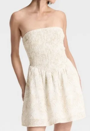 Universal Threads NWT L Smocked Strapless MiniDress Ivory Beige Boho Cottagecore thumbnail 1