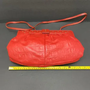 Vintage 90's Red Faux Alligator Shoulder Bag Purse Snap Puffy thumbnail 11