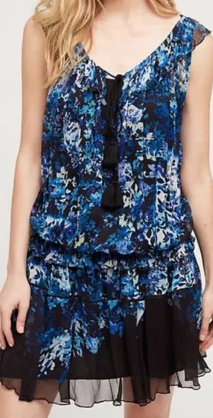 Anthropologie Tryb Dress Tunic‎ Drop Waist Floral Print Blue Size XS thumbnail 1