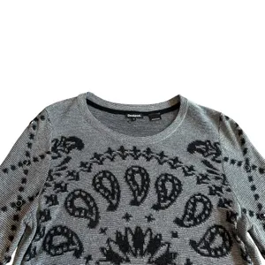 Desigual Grey Pullover Sweater Bohemian Print Stud Stretch Wool Blend Sz Medium thumbnail 2