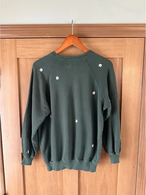 THE GREAT. The College Crewneck Sweatshirt Olive Floral Embroidered Women’s 0 XS thumbnail 7