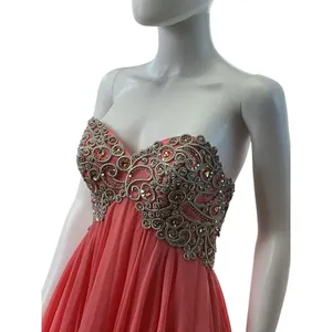 Evenings by Allure Strapless Coral Pink Embellished Corset Dress Size‎ 6 Formal thumbnail 2