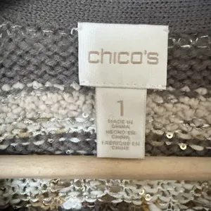 Chico's Cardigan Womens M Greta Sweater Neutral Patterned Sequin Metal Boho thumbnail 3