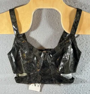 1063 |‎ NWT Zara Faux Leather Snakeskin Cutout Bustier Crop Top Green Womens S thumbnail 1