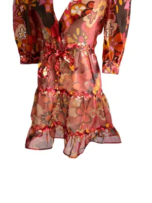 CELIA Floral Multicolor Sheer A Line Dress Size XS thumbnail 9
