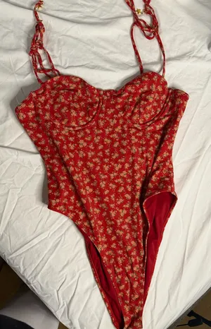 Pacsun Red Floral One-Piece Swimsuit thumbnail 1