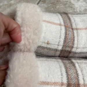 Born Womens Plaid Wool Blend Faux Fur size 8 Slippers Cream Tan Brown Mules thumbnail 3