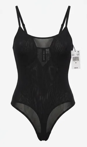 Steve Madden Black Sheer Mesh Thong Bodysuit SM11840 Womens Medium New thumbnail 1