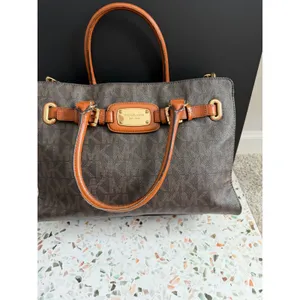 Michael Kors Hamilton Satchel Brown Logo PVC Leather Preppy Classic Tote Bag thumbnail 6