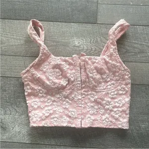 Wild Fable Pink Floral Lace Corset Crop Tank Top Size XS. thumbnail 7