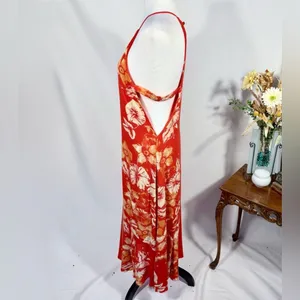 Free People Back 2 You Red Floral Strappy Open Side Midi Slip Dress Boho Sz S🧡 thumbnail 6