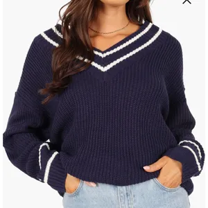 Petal & Pup Leanna Stripe Trim Navy Knit Sweater Size M thumbnail 2