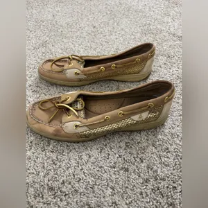 Sperry Angelfish Brown Leather Metallic Boat Shoes | Women's Nautical Loafers thumbnail 5