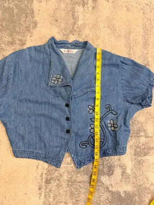 Bar N Nome Vintage-Style Blue Denim Embroidered Short Sleeve Top thumbnail 5