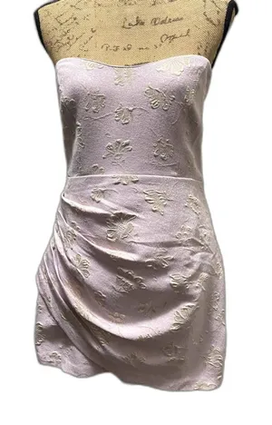 Majorelle Solandia Ruched Mini Dress Lavender Gold Metallic Floral Brocade Large thumbnail 1