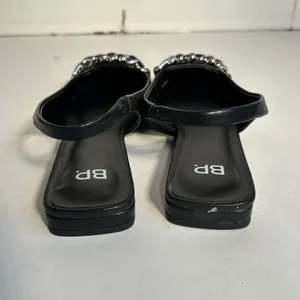 BP Black Pointed Toe‎ Slingback Flats with Silver Chain Detail Women's Size 6.5M thumbnail 5